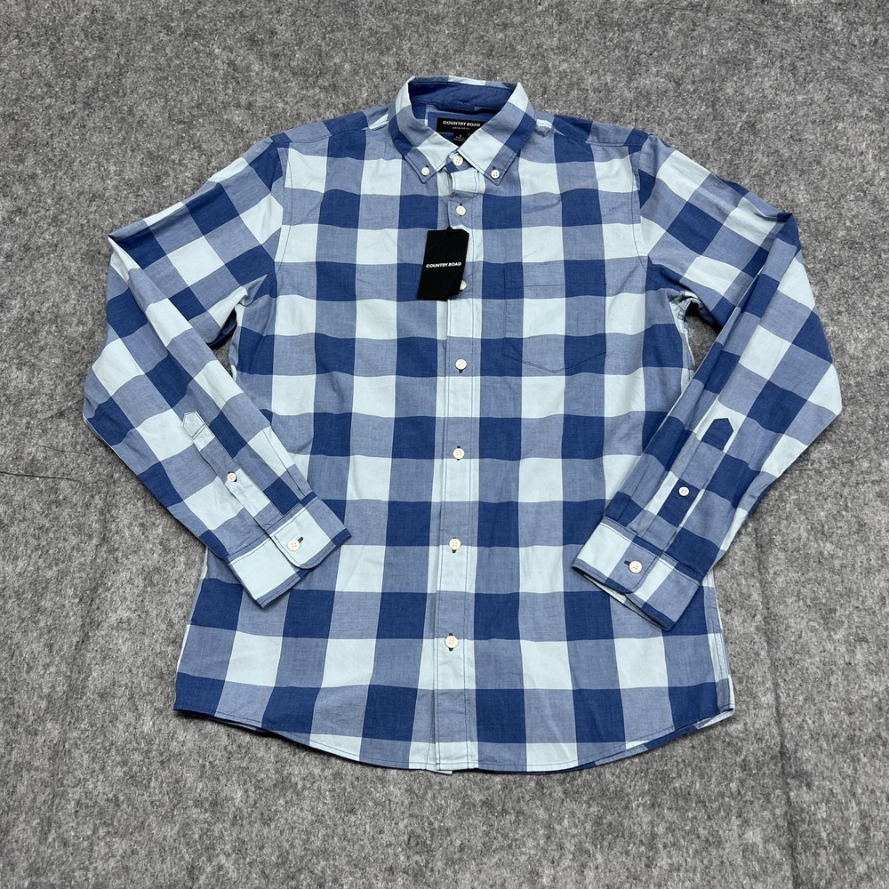 Country Road Shirt Mens S Blue Buffalo Check Long Sleeve Button Cotton Preppy
